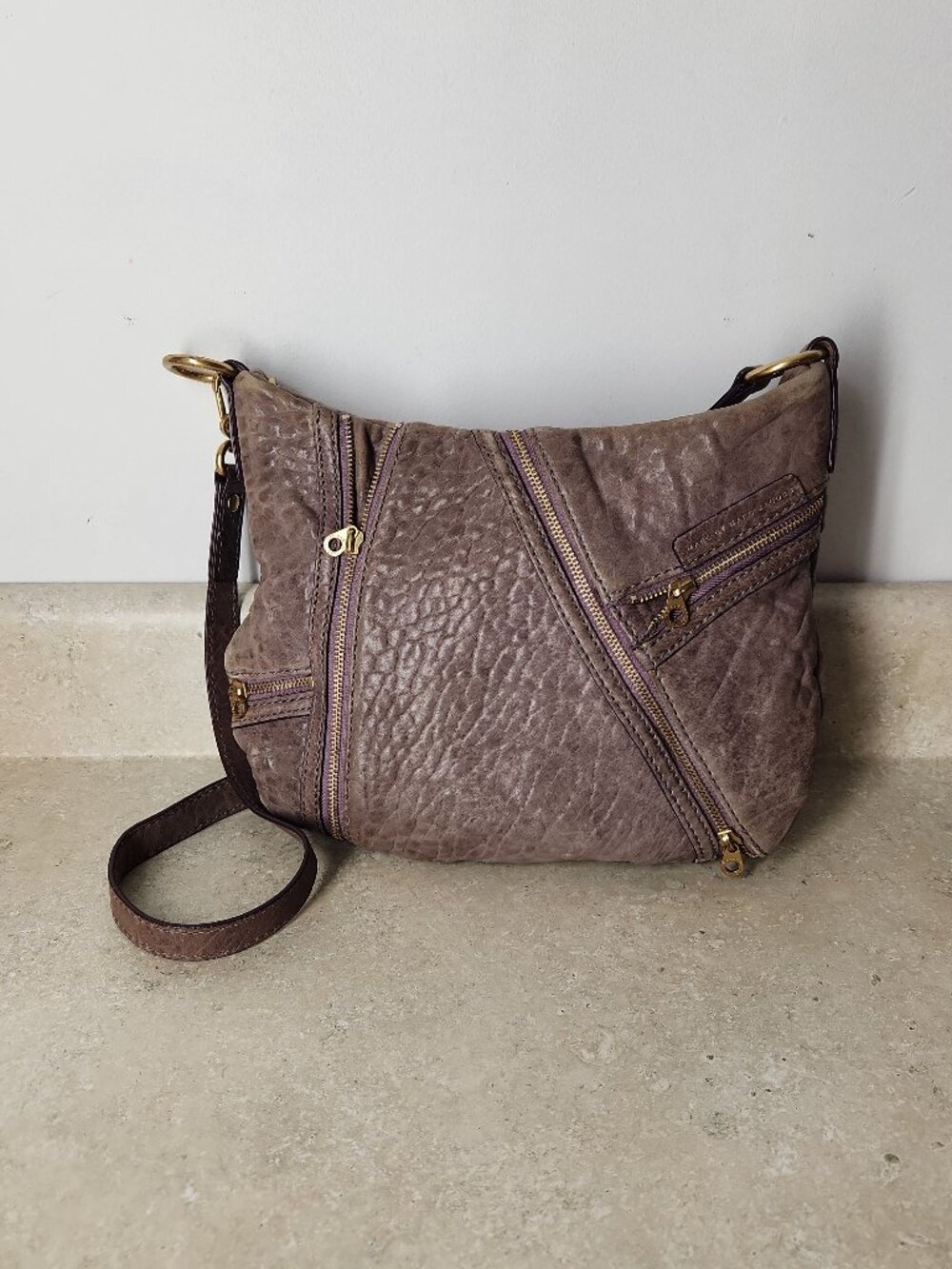 Vintage Marc Jacobs Pebbled Lamb Leather multi-zip Shoulder Hobo Bag brown/mauve